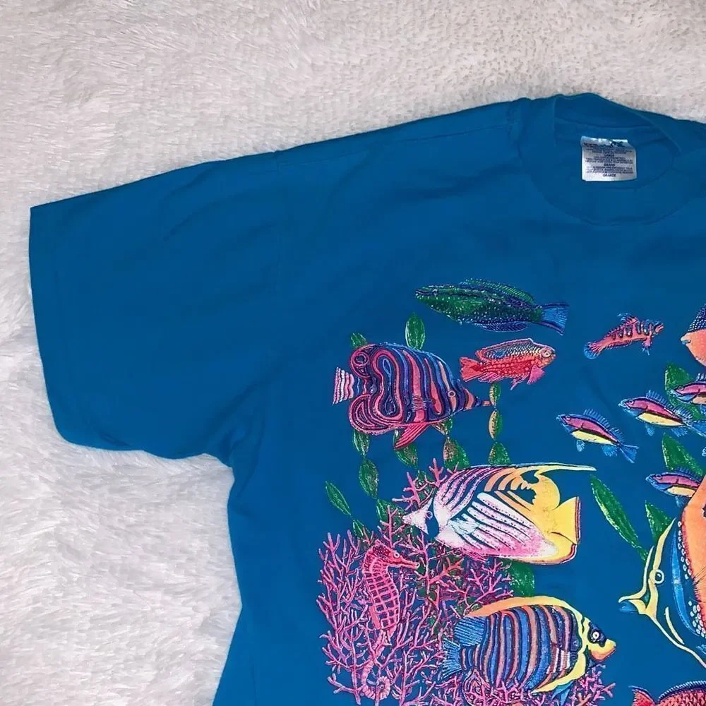 Vintage Hanes Beefy-T Blue Graphic‎ Jamaica Single Stitch T-Shirt Large